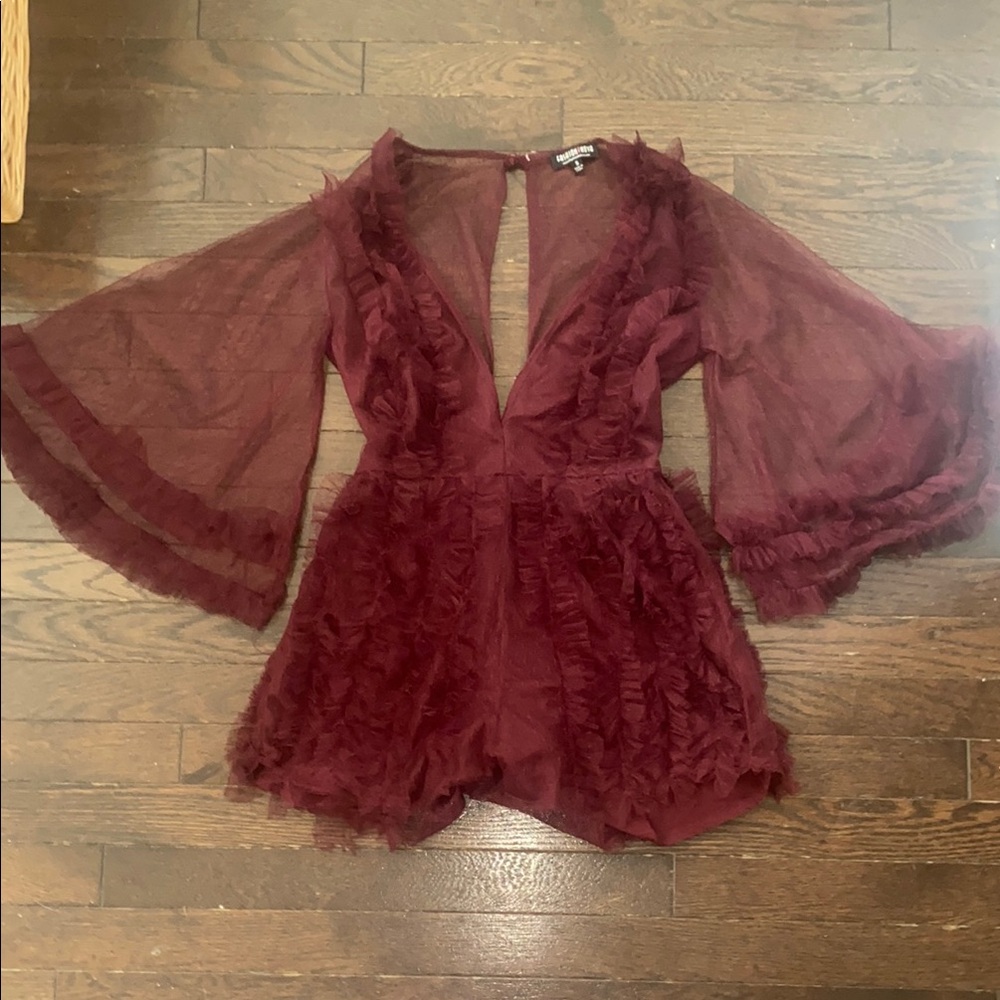 Sheer Burgundy Ruffled Romper